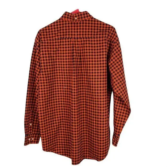 Tommy Hilfiger Button Down Shirt Long Sleeve Orange Blue Check Men's Size M - Picture 8 of 11